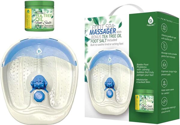 PURSONIC Kit ultime de soins des pieds – Spa pour les pieds, outils de pédicure, masseur, huile d'arbre à thé, gommage au sel et fonction de réchauffement – Détendez et revitalisez les pieds fatigués