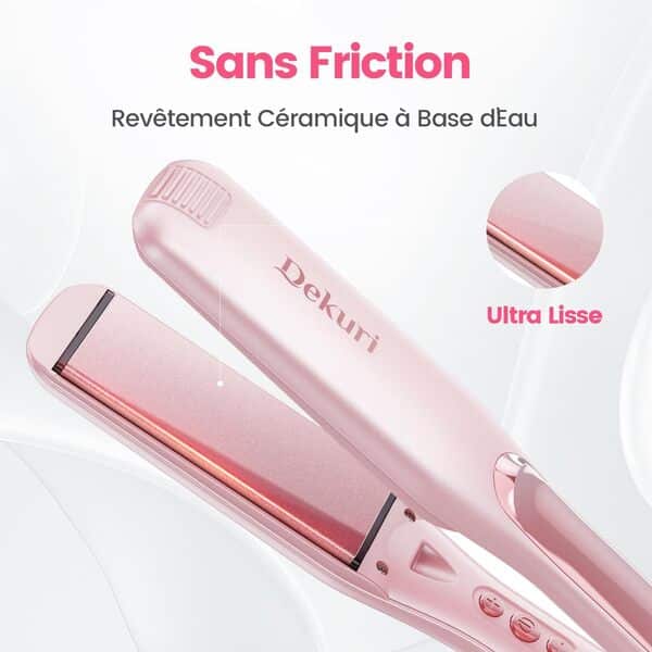 Dekuri Lisseur Cheveux,Fer à Lisser à Plaque Large de 42 mm,Lisseur Céramique à Base d'Eau Sans Friction pour Cheveux Soyeux et Lisses,Fer à Lisser Professionnel pour Femmes, 120°C-230°C,Rose