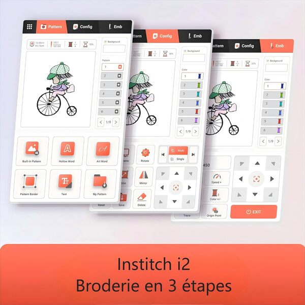 POOLIN EOC05 Machine à Broder, Grande Zone de Broderie de 10x23,5 cm Pour Vêtements, Grand écran Tactile LCD Informatisé de 18 cm, Livrée Avec Fil, Stabilisateur et Bobines,USB