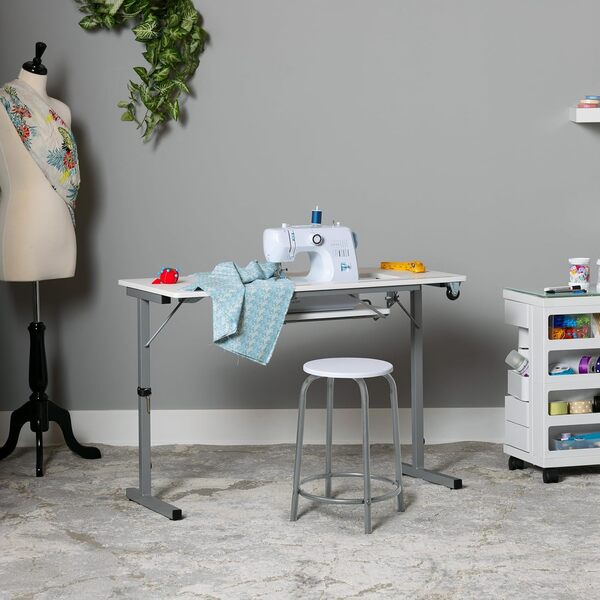 Sew Ready Rollaway II Table de Couture Pliable Portable Compact Argent et Blanc