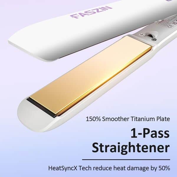 Faszin Lisseur Cheveux avec Plaques en Titane Lisse, Fer a Lisser Négatifs Ions Protect, 20S Chauffe Rapide, Écran LCD, Voltage Universel, Lisseur Boucleur Cheveux 2 en 1-Ivoire