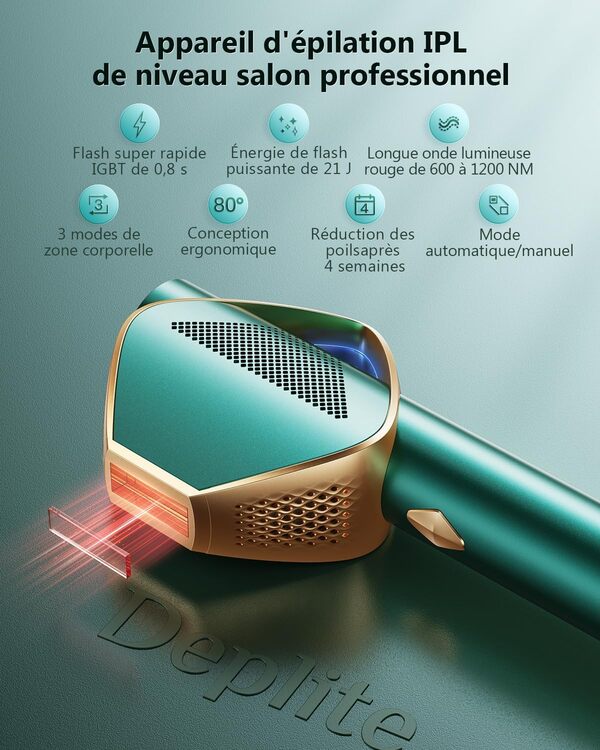 21J Épilateur Lumière Pulsée Avec Technologie Flash Rapide IGBT 0.8s, Infinite Scintillement 600-1200NM Lumière Pulsée Épilateur Féminin, 3 Modes Uniques Épilateur Laser Visage, Bikini, Corps