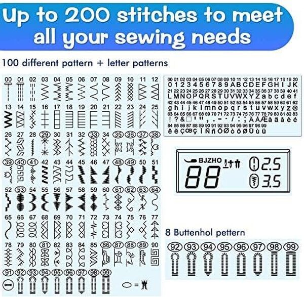 Uten Machine à Coudre électronique Bras Libre avec 200 Points avec Table D'extension pour les Débutants et les Amateurs de Bricolage