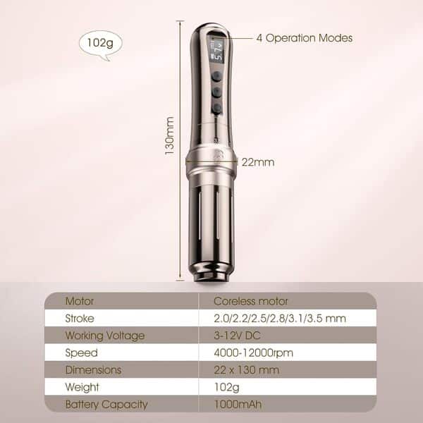 Biomaser U1 Wireless Semi Permanent Maquillage Permanent Crayon Sans Fil Réglable en Six Temps avec 2 Batteries 1000mAh Écran OLED pour Maquillage (Café)