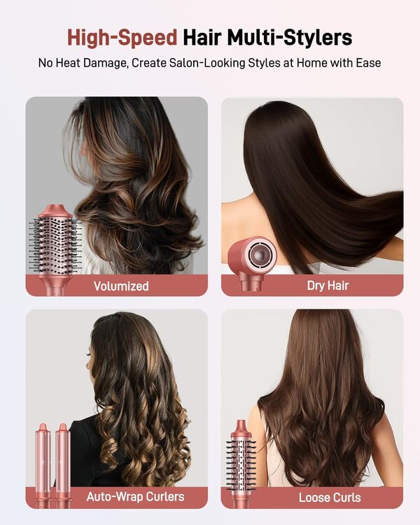 HITTIONA 5 en 1 Sèche Cheveux Air Styler avec Séchage Rapide, Sans Dommages Causés par La Chaleur, Anti-frisottis pour Volumisation Bouclage Lissage Séchage, Lisser Trousse de Rangement