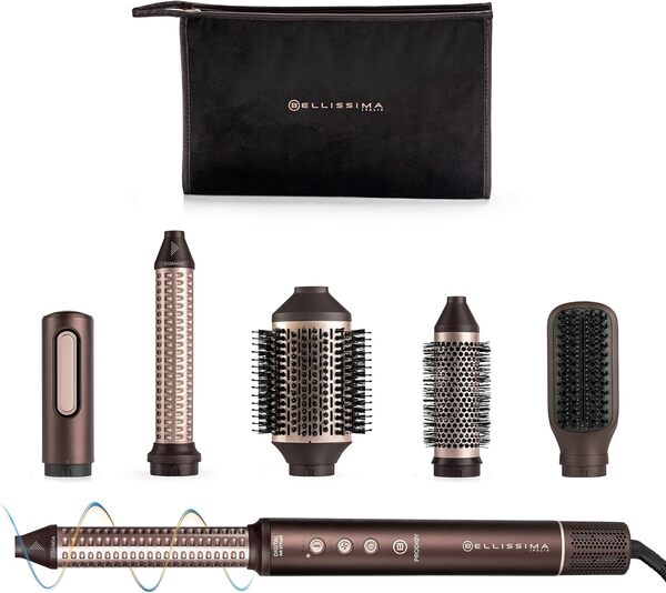 Bellissima Brosse Soufflante Styler Prodigy 1200W - Avec Technologie Coanda - Pré Séchage, Boucles, Ondulations, Volume Cheveux - 3 Températures Réglables - 6 Accessoires Coiffure Polyvalents Inclus