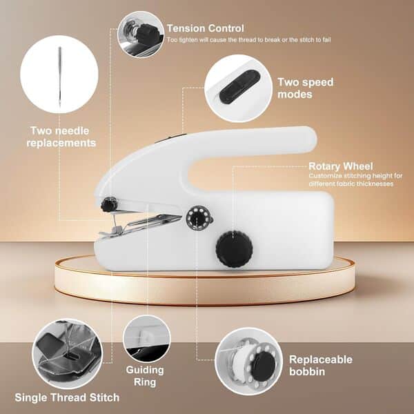 Xamanabu Machine à coudre portable pour débutants, mini machine à coudre portable avec deux modes de vitesse, facile à utiliser et point rapide, convient pour les vêtements, les tissus et les