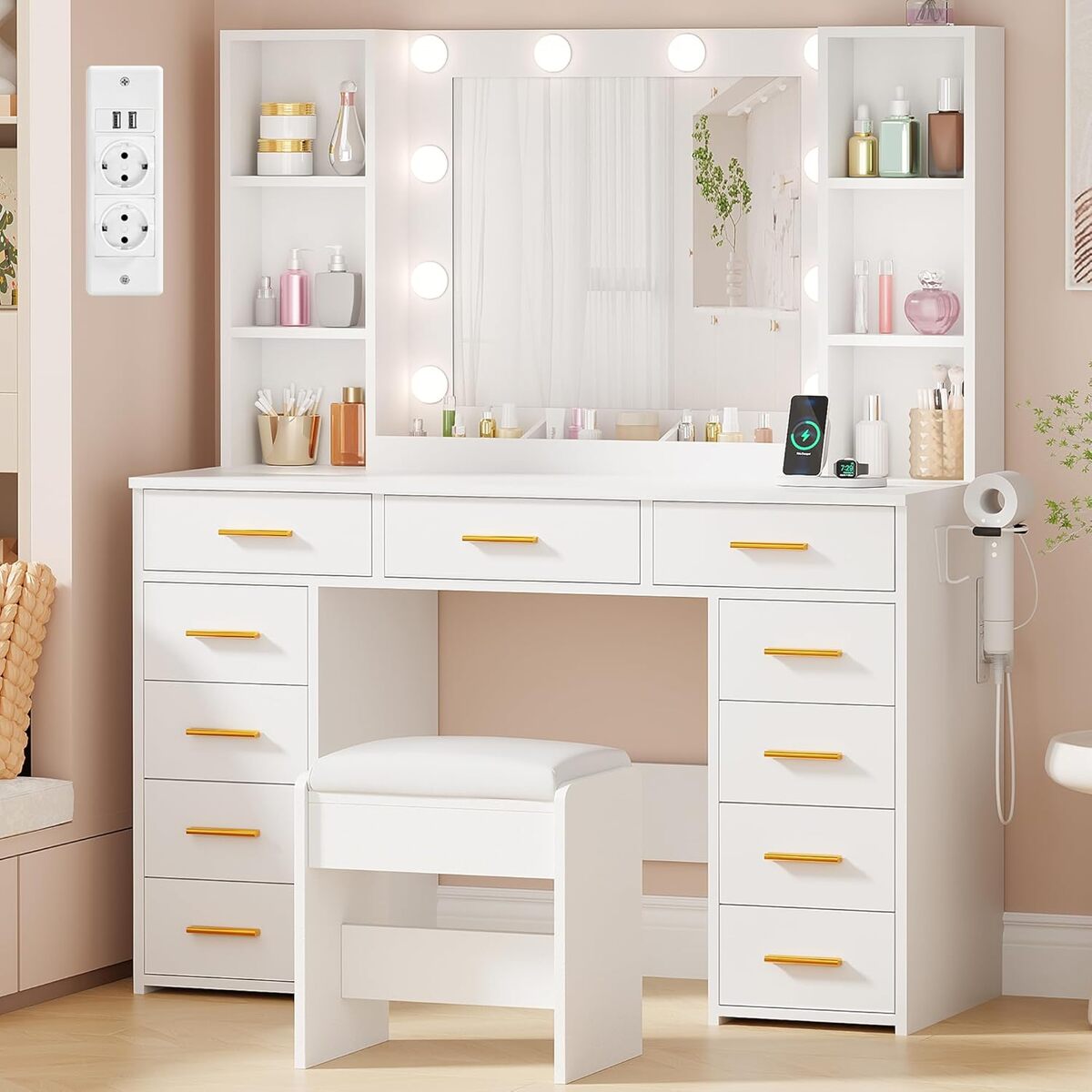 Test : coiffeuse ANWBROAD avec miroir LED et 11 tiroirs