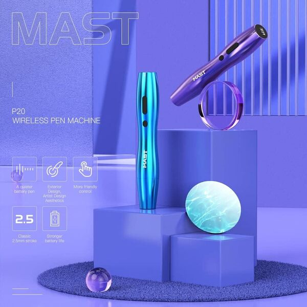 Mast P20 machine a tatouer Wireless Tattoo Pen 2.5mm Stroke with 2pcs Batteries Rotary tatouage Microblading Pen for Eyebrow Eyeliner Lip Pink