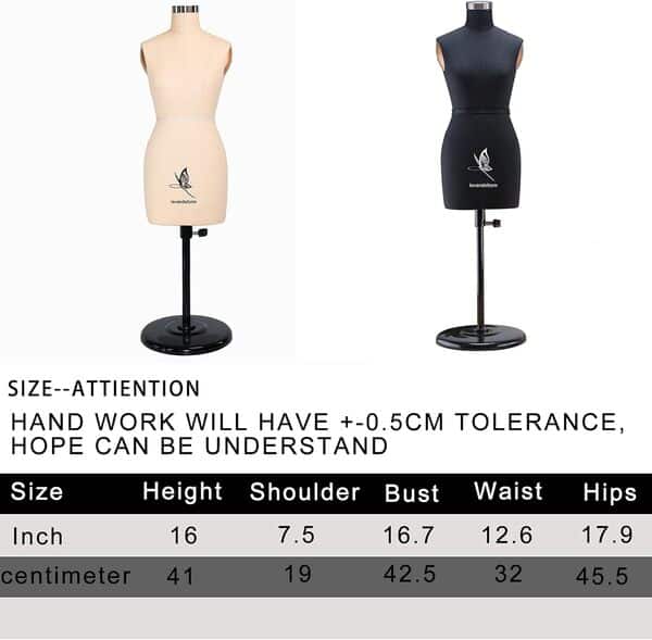 lavandeform Half Scale Dress Form(Not Adult Full Size) 1:2 Miniature Sewing Half Size Mannequin. straightly Into Body Inside, Fully Pinnable Dressmaker Dummy. (Black)