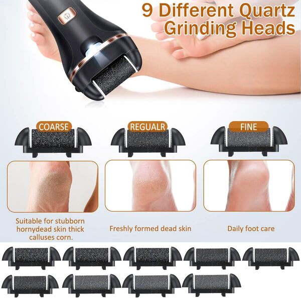 Dissolvant électrique de callosités pour pieds - Rechargeable - Kit de pédicure professionnel imperméable 14 en 1 pour talons craquelés et peaux mortes - Avec 9 têtes de rouleau