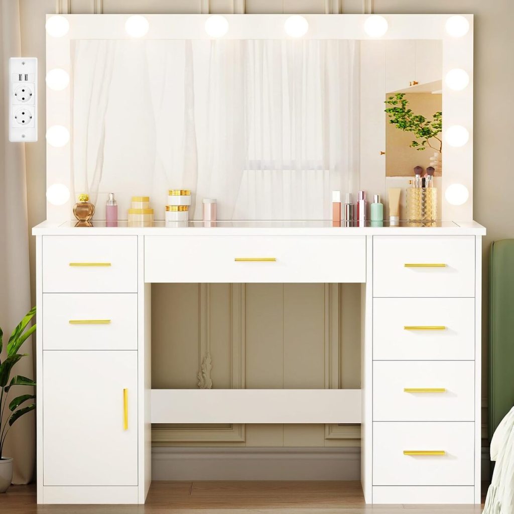 Test de la coiffeuse Anwbroad BDT83W : élégance avec éclairage LED et grand rangement