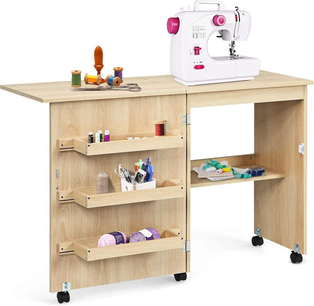 Test : table pliante Relax4Life pour machine à coudre avec étagères et roulettes