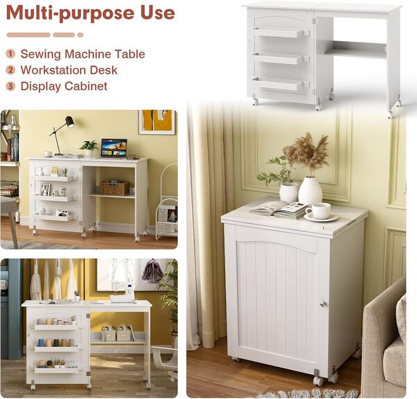 Giantex Chariot de Couture avec étagères de Rangement et roulettes verrouillables pour Meubles de Maison Pliables Blanc