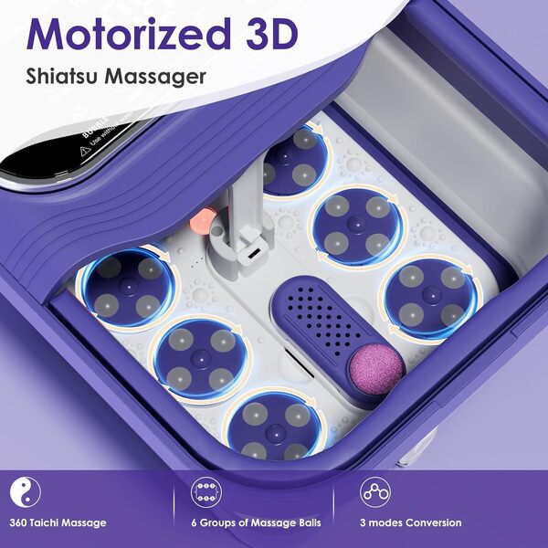 Spa électrique pour pieds avec massage rotatif, baignoire de pieds pliable avec chaleur, bulles, contrôle de température et 24 boules de massage shiatsu motorisées