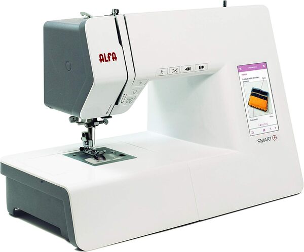 Alfa Smart Plus Machine à Coudre électronique 100 Points Coloris Blanc/Gris