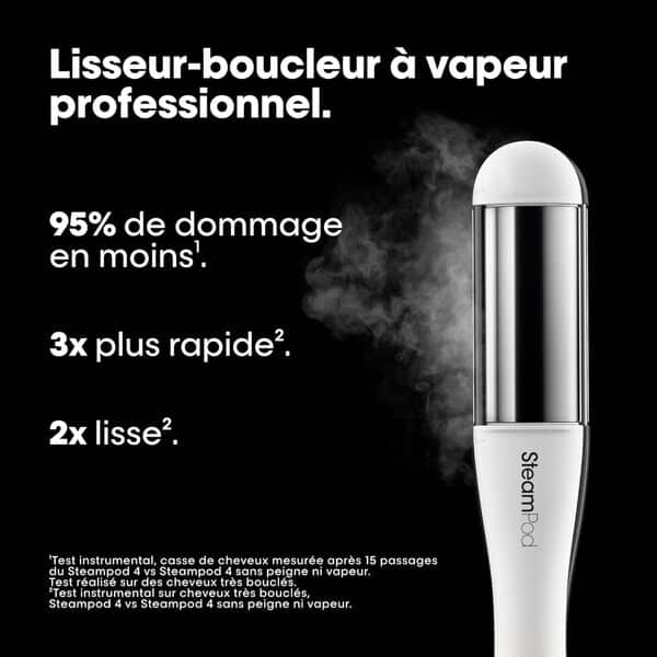 STEAMPOD 4 - Lisseur Boucleur Vapeur - 95% De Dommages En Moins - Coiffage 3x + Rapide - 3 Températures - Technologie Vapeur Brevetée - Avec Accessoires - Tous Types De Cheveux - L'Oréal Professionnel