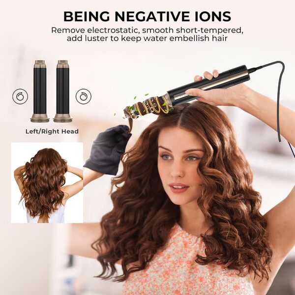 NEW Air Styler 6 en 1, Seche Cheveux Airbrush, 110000 RPM 20m/s Brosse Soufflante,1400W Hair Styler avec Fer à Friser Auto, Brosse Lissante Chauffante, Hair Dryer, Coffrets Cadeaux pour Femmes Styling