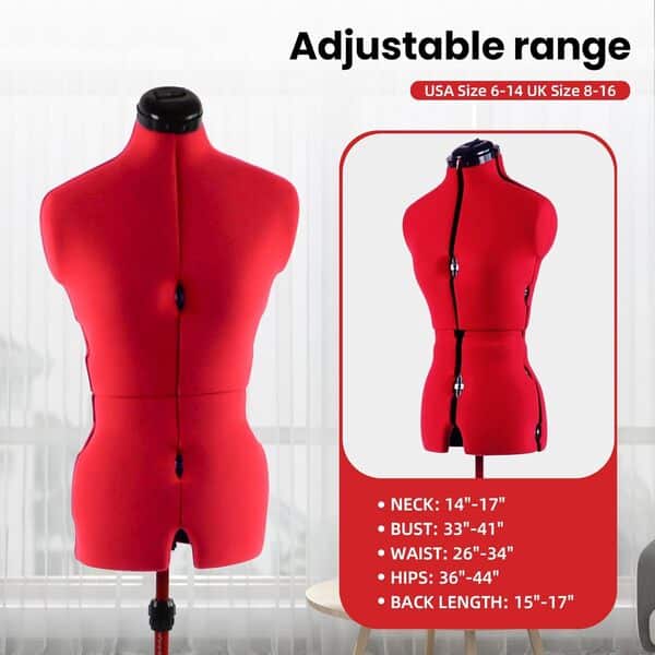 Mannequin de Robe réglable pour Couture Femme Taille 34-42, Corps épinglable avec 13 Cadrans, Base à roulettes Amovible, Plage de Hauteur de 108 à 152,4 cm pour Affichage de vêtements,