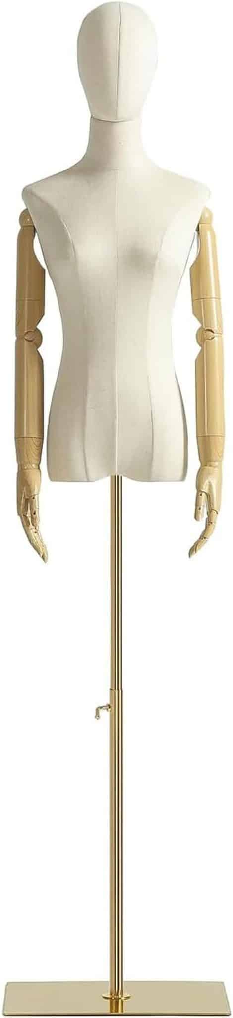 Avis sur le mannequin torse féminin beige avec tête amovible et mains en bois