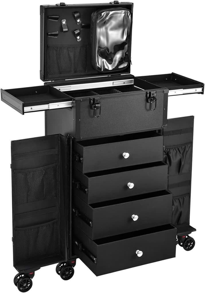 Test : valise de maquillage professionnel 6 roues noir profond