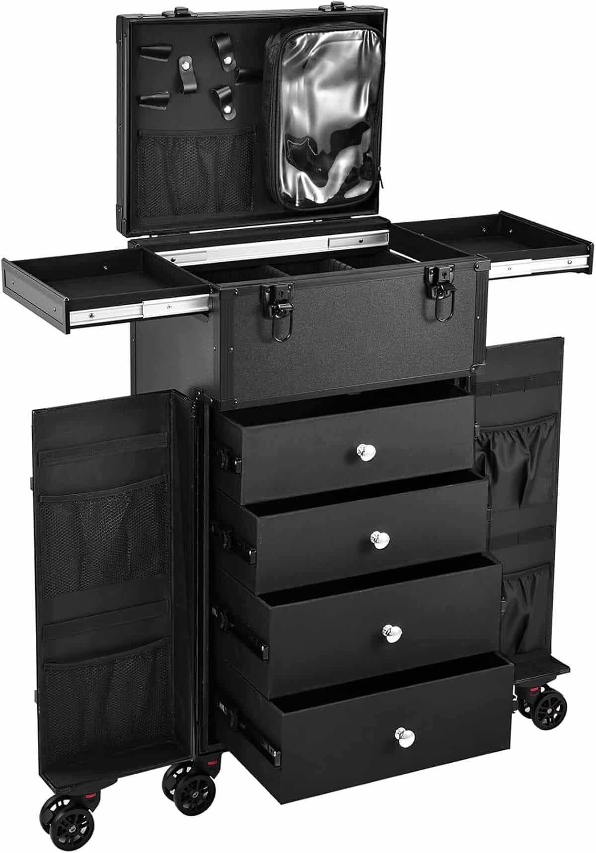 Test : valise de maquillage professionnel 6 roues noir profond