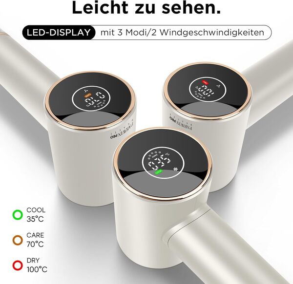 Sèche-cheveux Air-Sonic, PARWIN PRO BEAUTY HD-LED Seche Cheveux Professionnel avec 110,000RPM Moteur silencieux sans balais, 200 millions d'ions négatifs, 25M/S Débit d'air(Argent champagne)
