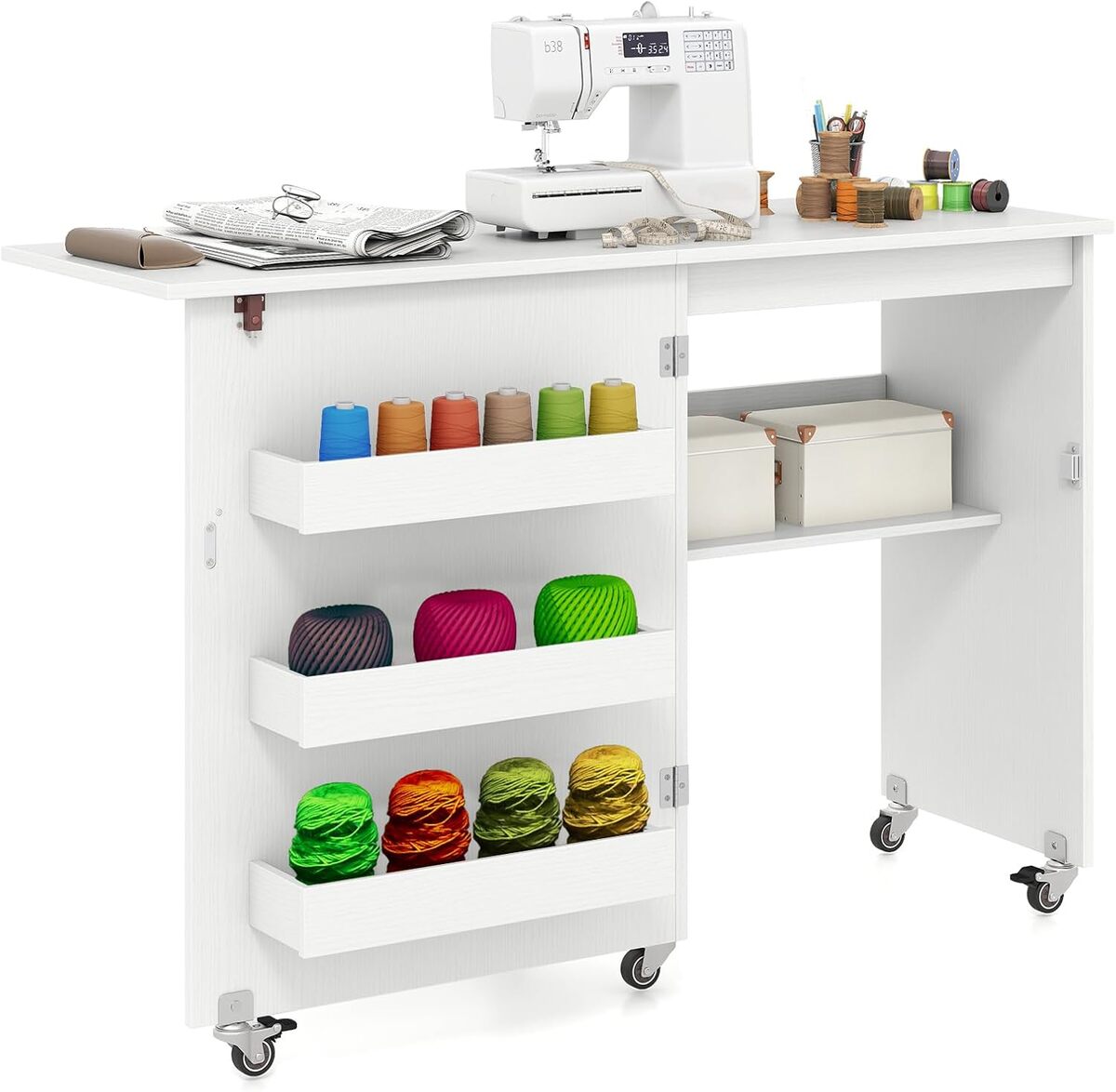 Test de la table de couture pliante Costway blanche : praticité et rangement optimal