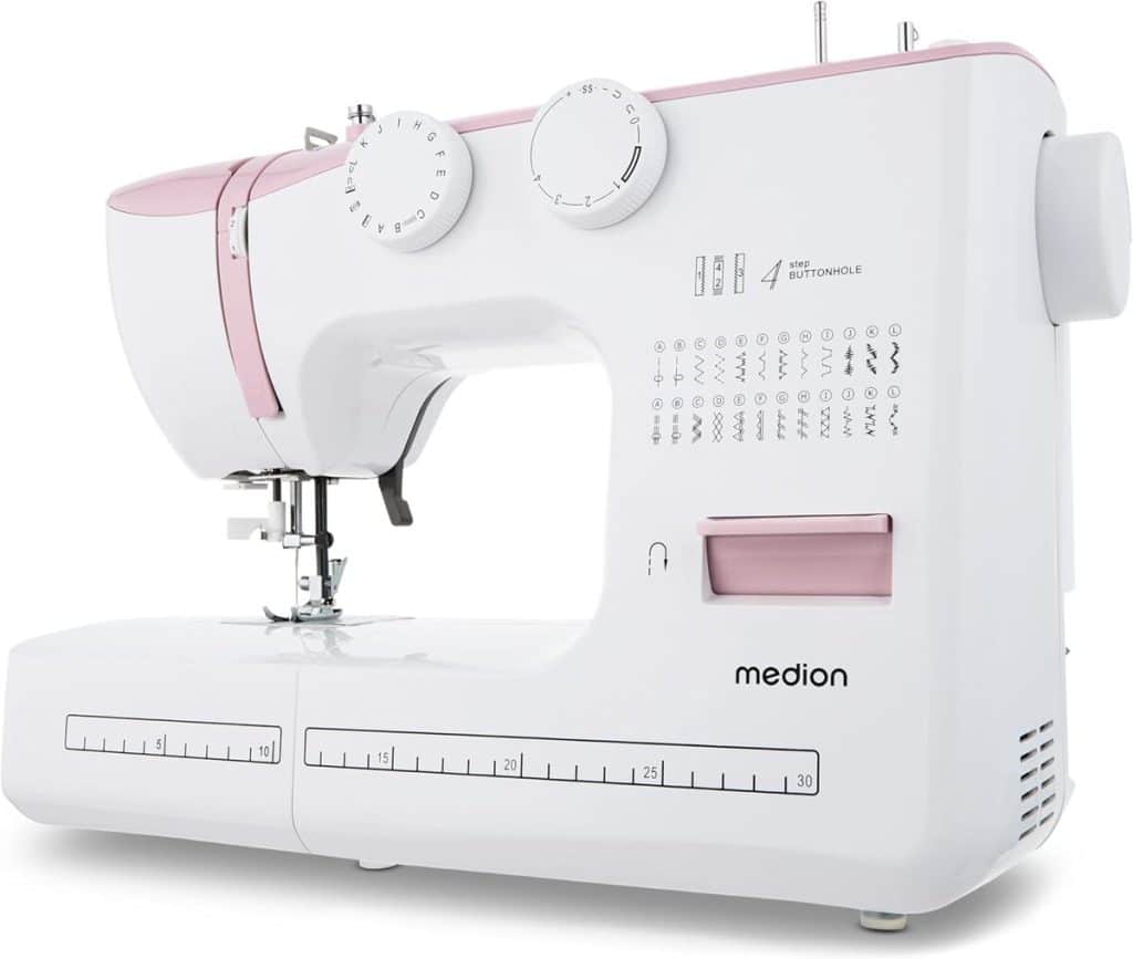 Test Medion SM60 : machine à coudre polyvalente en rose