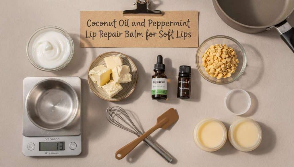 Baume réparateur à l'huile de coco et à la menthe poivrée pour des lèvres douces