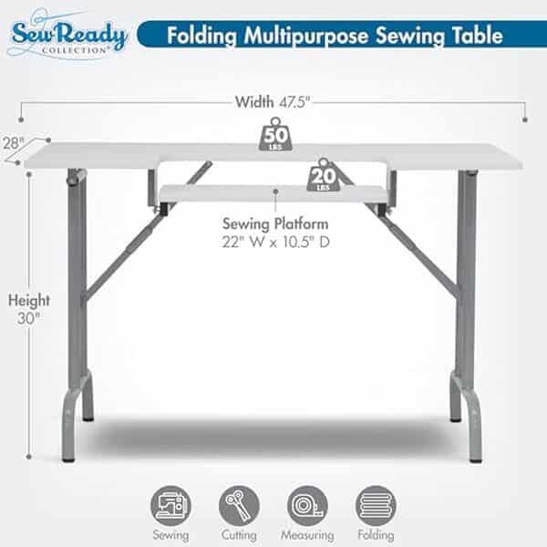 Découvrez notre avis sur la table de couture pliante Sew Ready argent/blanc : design, praticité et robustesse au rendez-vous pour des sessions créatives réussies