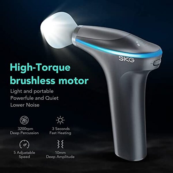 Découvrez notre avis sur le pistolet de massage SKG F7-GRAY avec ses 4 têtes interchangeables et 5 niveaux d'intensité pour soulager vos muscles efficacement.